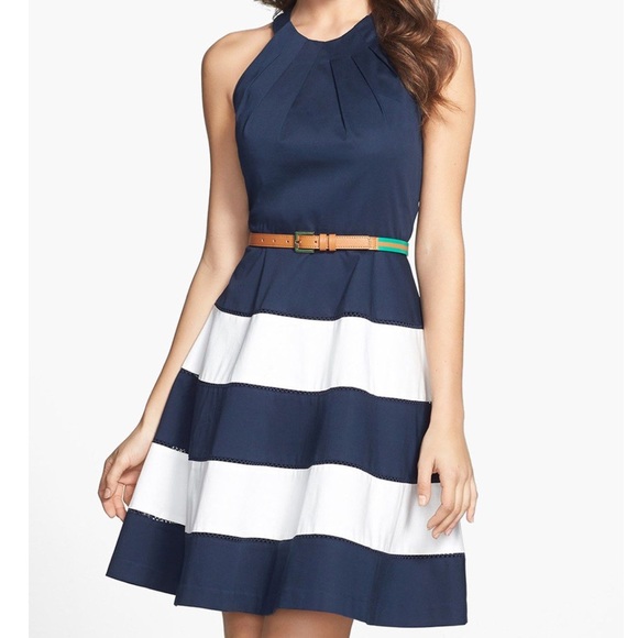 Eliza J Dresses & Skirts - NWT Eliza J navy/white striped fit/flare dress, 16